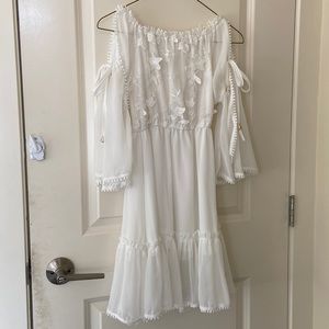White lace off-shoulders dress with bow ties sleeves